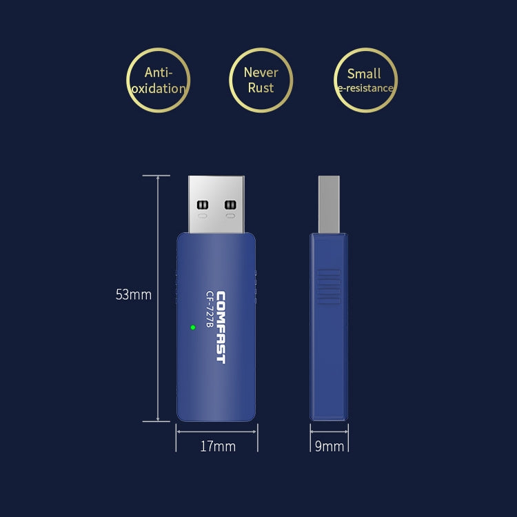 COMFAST CF-727B 1300Mbps Dual Frequency Gigabit USB Desktop Transmitter Receiver Portable Bluetooth V4.2 + WiFi Wireless Network Card COMFAST CF-727B 1300Mbps Dual Frequency Gigabit USB Desktop Transmitter Receiver Portable Bluetooth V4.2 + WiFi Wireless Network Card